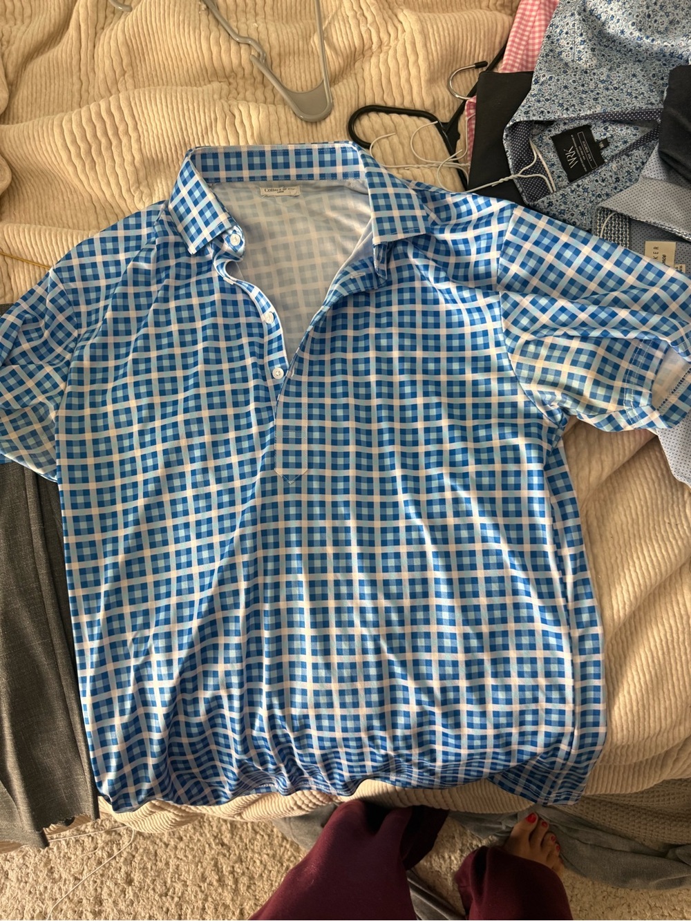 Men's Blue Checked Short-Sleeve Polo Shirt